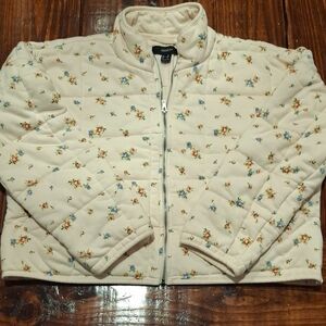 Forever 21 Cream Floral Puffer Jacket